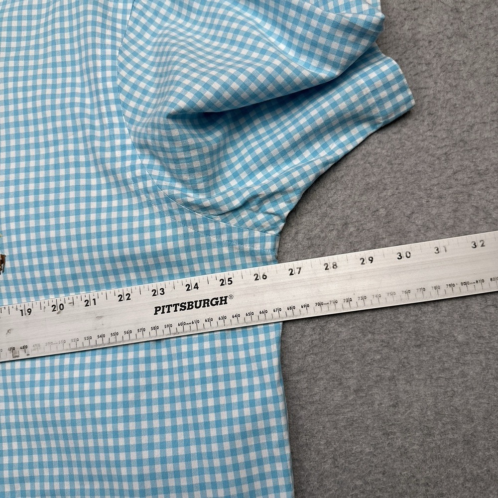 Vintage‎ Ralph Lauren Button Down Shirt Men XLT TALL Blue Check Plaid Flesh Pony - Picture 6 of 9